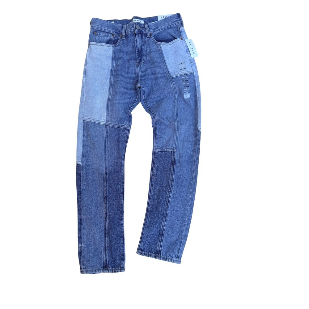 PacSun Mens Patchwork Slim Taper Jeans Blue Colorblock Denim 28x30 NWT